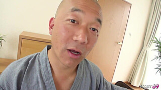 Slim Japanese Mature Woman with Big Silicon Tits seduce to Uncensored JAV Creampie Fuck