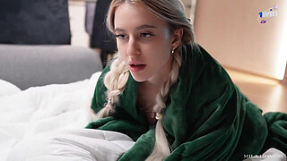 Sharing The Bed With StepSister on Vacation. She Got Scared and Got Cum on Her Panties...