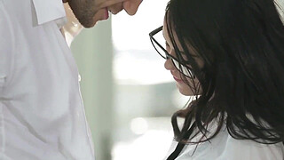 Passionate Secretary In Stockings Indulges Boss's Hard Cock With Jean Val Jean And Megan Rain