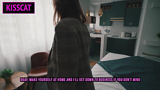 Step son's friend fuck his new step mom while phone talking in share bed