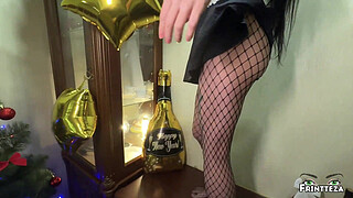 Stepmom was preparing for the New Year party. Stepson tore his pantyhose and filled the pussy full of cum