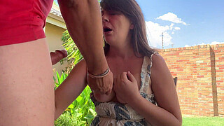 I was sitting outside with my friends and he asked his wife to give me a blowjob