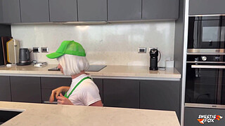 Blonde Barista in Shorts Offered to Rough Fuck Her Hot Holes Instead of Coffee POV