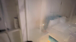 Asian girl with huge tits swallows my huge cock in the shower, and I fuck her tight wet pussy.