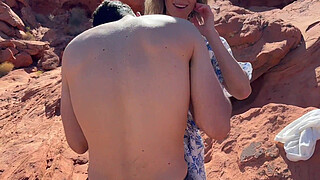 Wife fucks friend in front of husband while on public hike in the desert / Sloppy seconds creampie