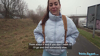 Public Agent She takes his big cock down to the balls after losing a simple game