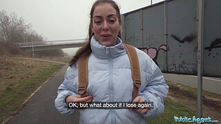 Public Agent She takes his big cock down to the balls after losing a simple game