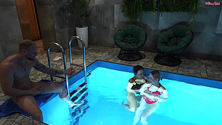 He's a lucky guy. He Fucks a Hot Milf and a Cute 18-year-old Girl in a public Sauna!