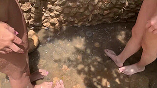 I spy on two girls bathing and after they discover me masturbating they invite me to participate