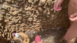 I spy on two girls bathing and after they discover me masturbating they invite me to participate