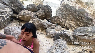 I fuck her in the ass on the beach and they discover us