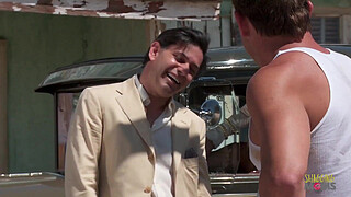 Three naughty girls and a rich guy talked a gas station worker into having group sex with them.