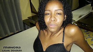 Naughty 18 year old girl fucking two males at the motel in her first time in porn