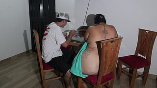 Risky sex at home hot cousin with big ass gets fucked in the dining room