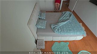 Naughty step son filmed sex with step mom in a shared bed for friend / Fuck with hot step mother