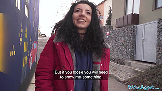 Public Agent Teen gets fucked after loosing at rock paper scissors