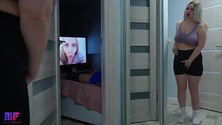 Stepdaughter with big tits spies on stepdad