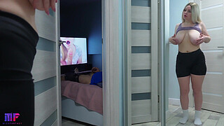 Stepdaughter with big tits spies on stepdad