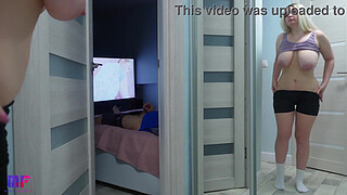 Stepdaughter with big tits spies on stepdad