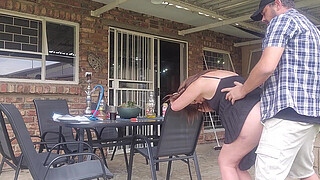 Neighbours wife outdoor upskirt fuck while he is at work