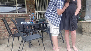 Neighbours wife outdoor upskirt fuck while he is at work