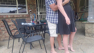 Neighbours wife outdoor upskirt fuck while he is at work