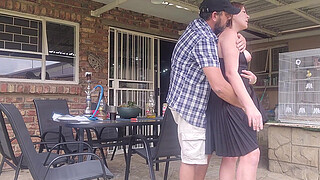 Neighbours wife outdoor upskirt fuck while he is at work