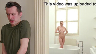 Horny stepson spying on his busty stepmom