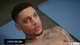 VIXENPLUS Fit yoga MILF Barbie rides college Stud's hard cock