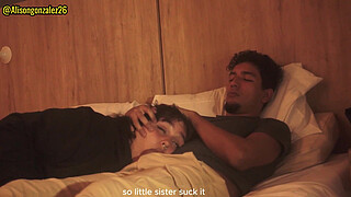 Watching Netflix with my stepsister but I couldn't help but put my penis in her mouth, they almost discovered us!!