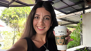 Blowjob in a Public Toilet Starbucks and Cumwalk - She drinks coffee with cum on face among people