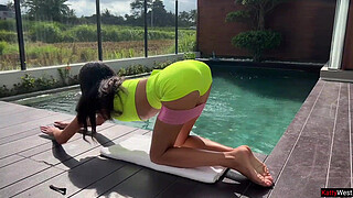 Help me Stretch My Anal During Yoga By The Pool - Cum in Mouth