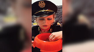 German Prostitute Nazi Whore MILF Sandra Vagina pump, eats dog food, Facefuck, puke, cum swallow