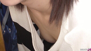 Petite Small Tits Japanese Girl 18 seduce to Creampie Defloration Sex by older Guy in Uncensored JAV Porn