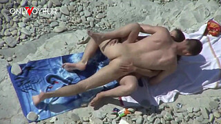 Beach Voyeur. Busty cougar riding hard dick and getting load of cum on her face