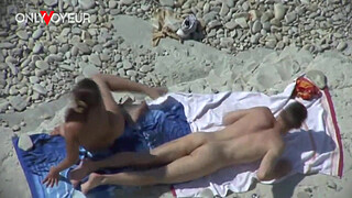 Beach Voyeur. Busty cougar riding hard dick and getting load of cum on her face