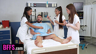 Three Hot Doctors Take Turns Bouncing Up And Down On Lucky Patient's Dick