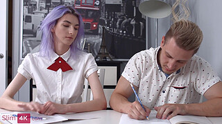 Mia Cheers - Two cocks in a skinny purple haired teen