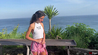 Security guard caught naughty girl in private sector and fucked her with sea view