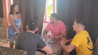 My husband called some friends to play cards and I found a way to fuck with all 3 of them!! Complete on Red.