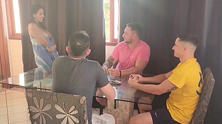 My husband called some friends to play cards and I found a way to fuck with all 3 of them!! Complete on Red.