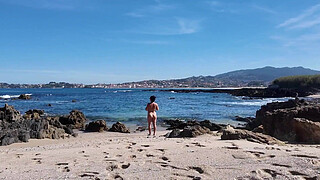Curvy Nudist with Hairy Pussy on the Beach