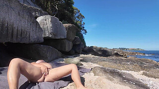 Curvy Nudist with Hairy Pussy on the Beach