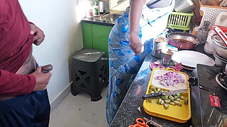 Horny owner jerking dick infront of Bengali maid