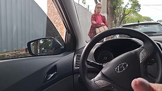 Risky handjob on the street for student in public!