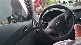 Risky handjob on the street for student in public!