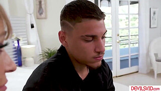 Husband tit fucking his wifes big tits blonde stepmom