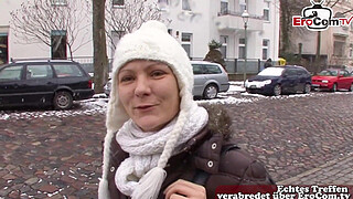 Saxon German young woman persuaded on the street to sex casting