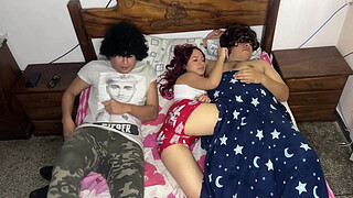 We share a bed with my girlfriend's best friend and I feel like he's fucking her next to me NTR