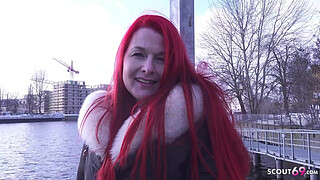 GERMAN SCOUT - Redhead Pale MILF Mina Knight Pickup for Casting Fuck in Berlin